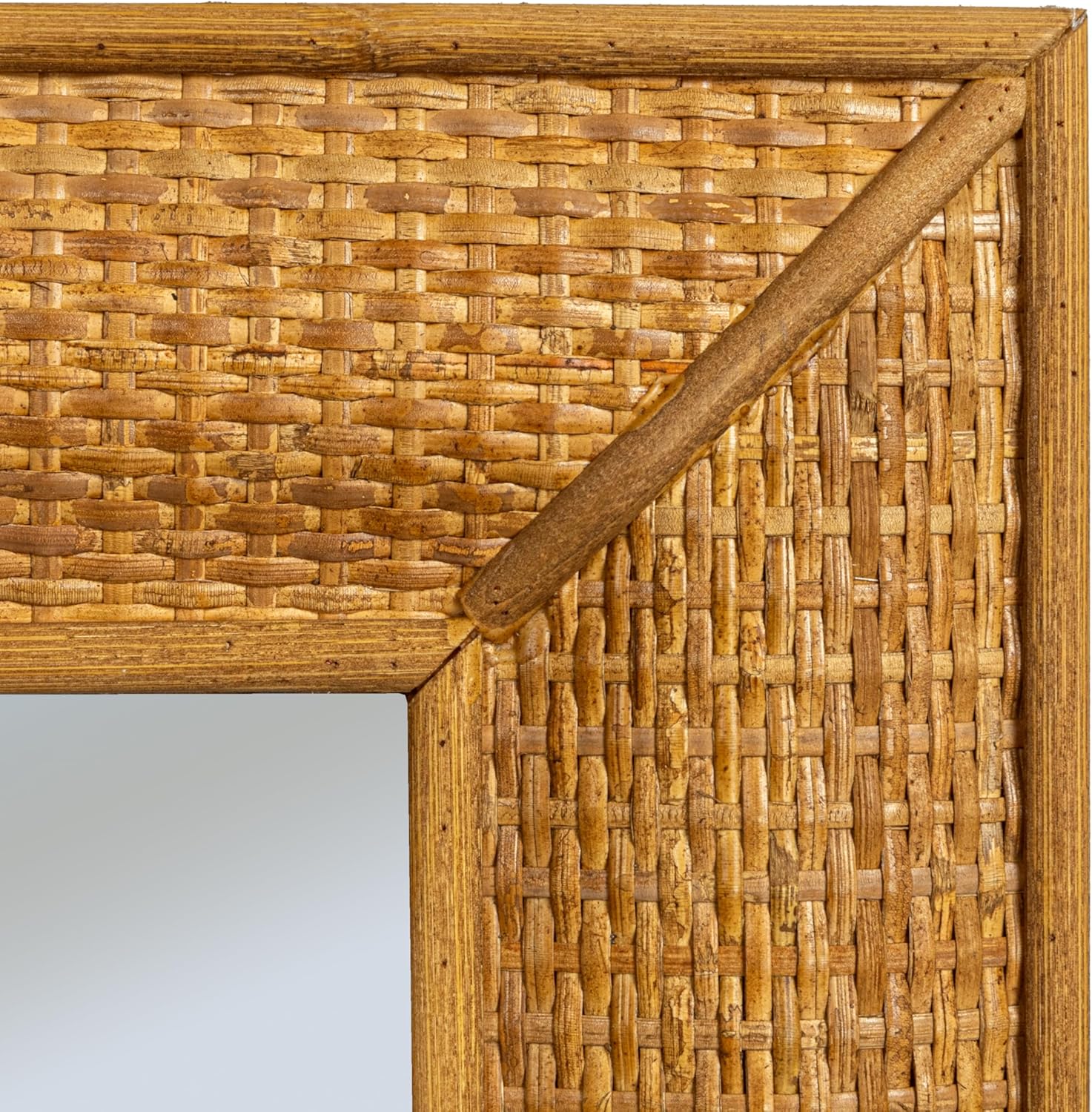 Bohemian Coastal Charm Wood and Rattan Rectangular Wall Mirror