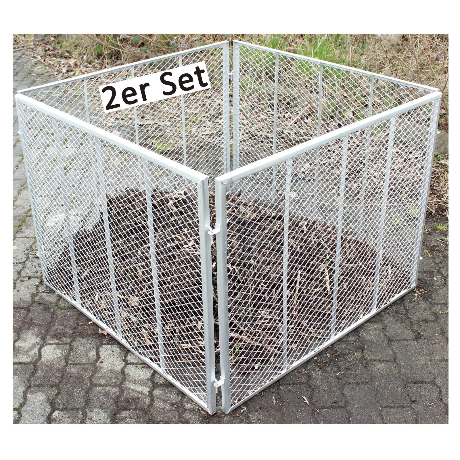 2X Komposter 100x100x80 cm Feuerverzinkt Metallkomposter aus Streckmetall Gartenkomposter für 800 Liter Kompost Kompostbehälter Biokomposter