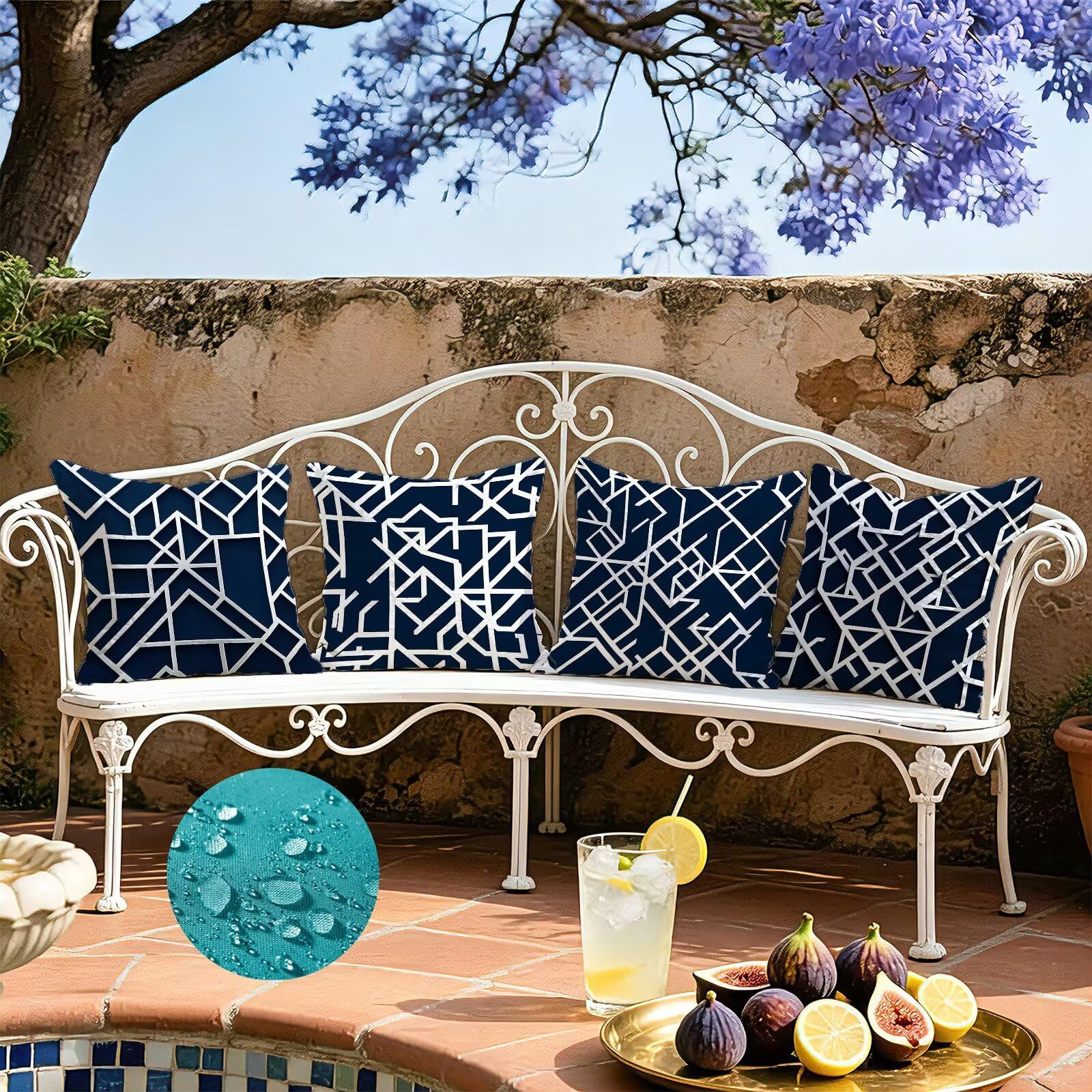 Blu Federe Cuscini Divano 60x60cm, Cuscini da Esterno Set de 4, Cod-124 | Lin Copricuscini Decorativi Letto Arredo, per Letto, Soggiorno, Giardino, Esterno, Casa Decorazione Set di 4 Linea