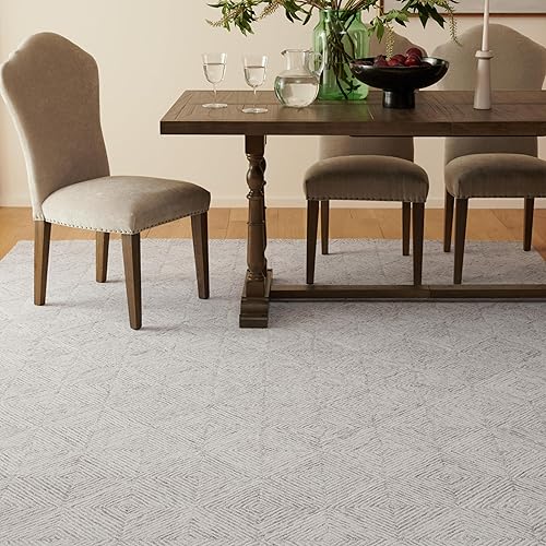 MARTHA STEWART x SAFAVIEH Collection - Alfombra de área de 6 x 9 pies, gris y marfil, diseño geométrico, lana hecha a mano, ideal para sala de
