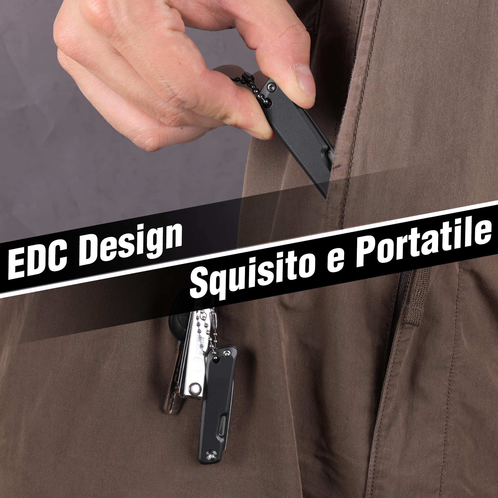 FLISSA Mini Coltello EDC, Lama Affilata in Acciaio 14C28N, Finitura CNC, Manico in Alluminio, Compatto e Portatile per Attività Quotidiane e Outdoor, Grigio