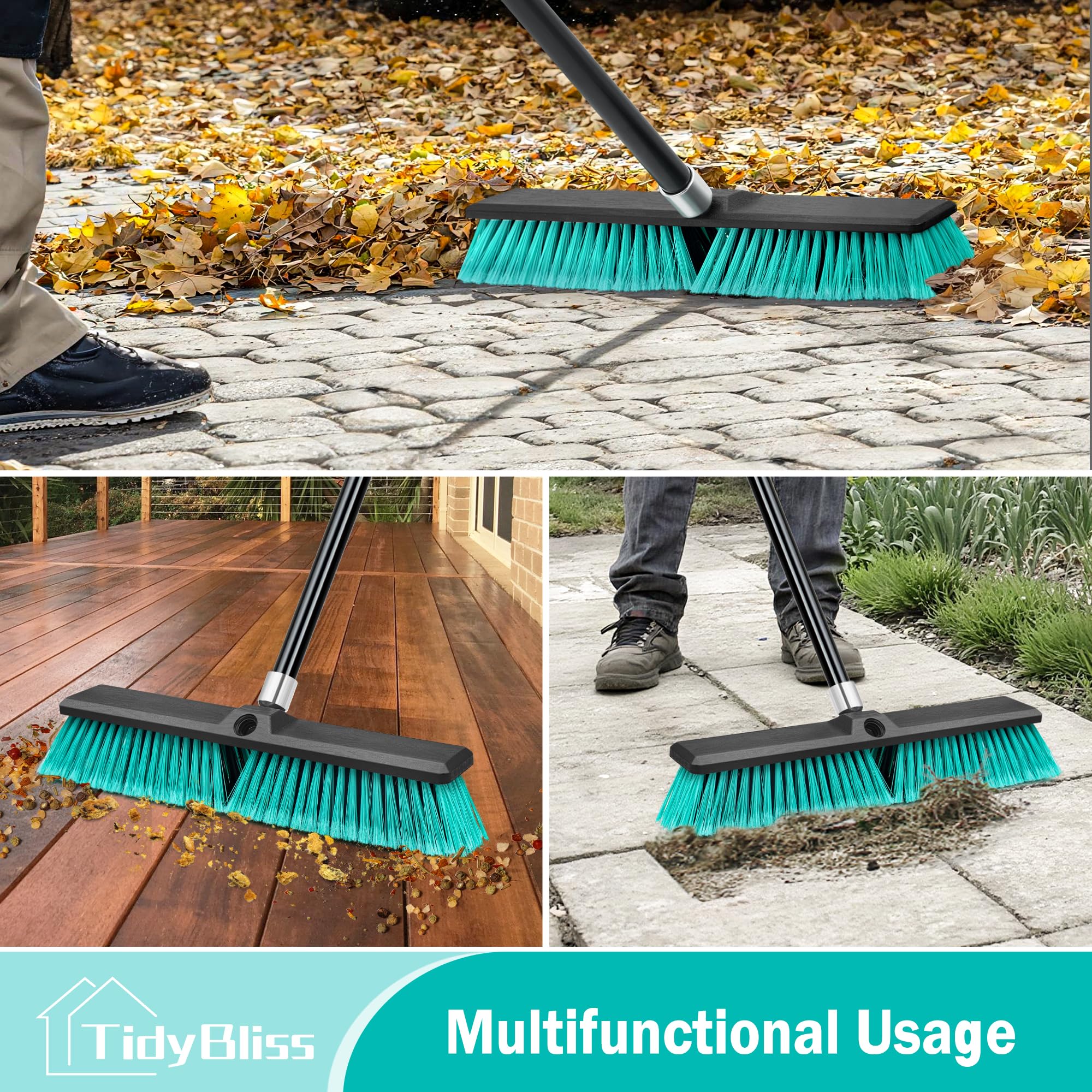 TidyBliss 3 Piezas Escoba Jardin de 45 cm para Exteriores, Cepillo Comercial Grande de Cerdas Rígidas con Mango Largo de 160 cm para Garaje, Taller, Jardín, Patio, Terraza, Calle, Almacén, Césped