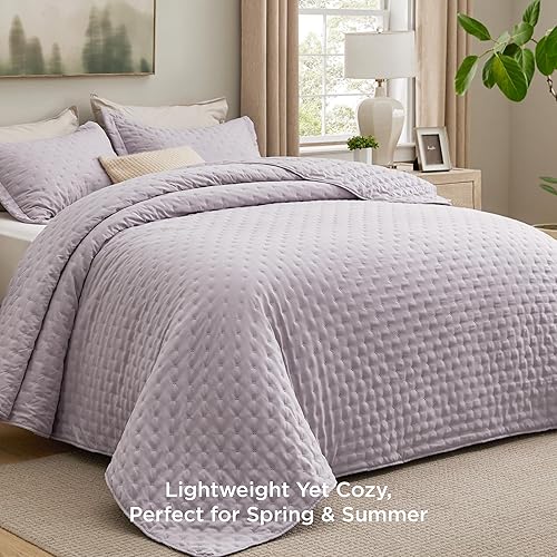 Vista 130 de Bedsure - Juego de colcha tamaño individual extralargo, ultrasónico suave, diseño de trébol, colcha ligera para todas las estaciones