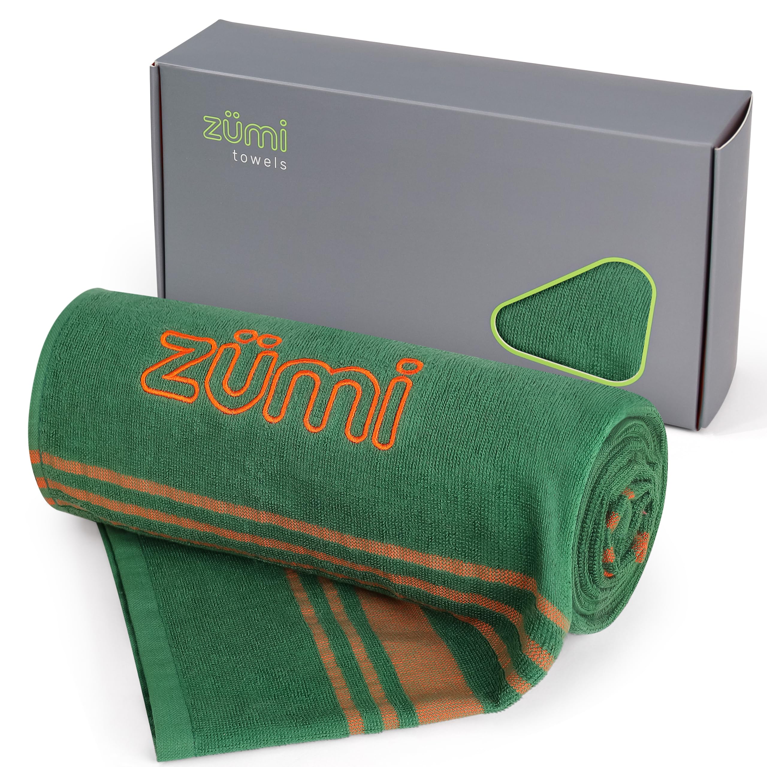 Zumi 100% Cotton Quick Dry Large Travel Towel - Soft, Thin, Compact, Highly Absorbent, Lightweight Camping Towel for Beach, Gym, Bath, Shower, Swimming, Pool, Dorm, RV - Forest Green
