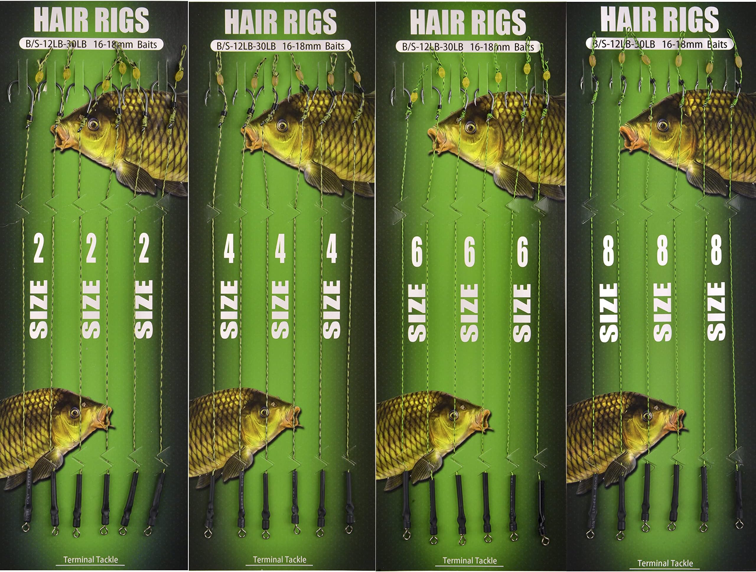 Shaddock Fishing Carp Fishing Hair Rigs Kit, 24pcs Curve Carp Hooks, Braided Thread Line Leader, Boilies, 18pcs (3packs) 2#, 4#, 6#