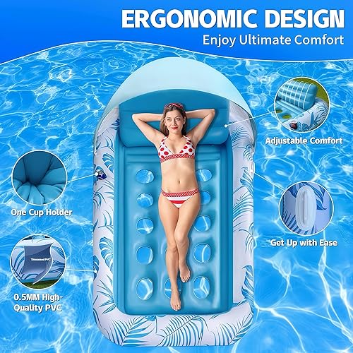 Miniatura 3 de Flotadores de piscina para adultos Flotador inflable de piscina con toldo, flotadores de piscina para adultos resistentes, flotadores de agua de
