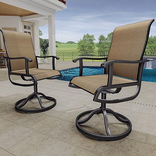 Swivel Patio Chairs Set of 2, Breathable Textile Outdoor Swivel