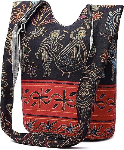 Miniatura 8 de Bolsa de hombro para mujer, de lona en estilo hippiebohemio para llevar cruzada al hombro, disponible en diferentes colores y estampados