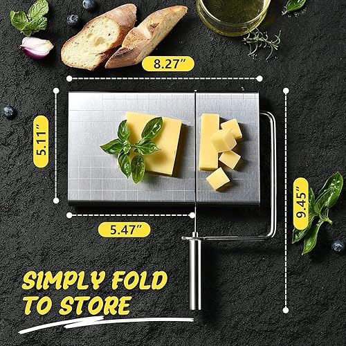 Miniatura 5 de COCOBOSS Cortador de queso de alambre para queso de bloque resistente, cortador de queso ajustable multifuncional con 15 cables de repuesto, escala