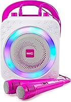 Vista 8 de RockJam Máquina de karaoke Bluetooth recargable de 10 vatios con dos micrófonos, espectáculo de luz y efectos de voz