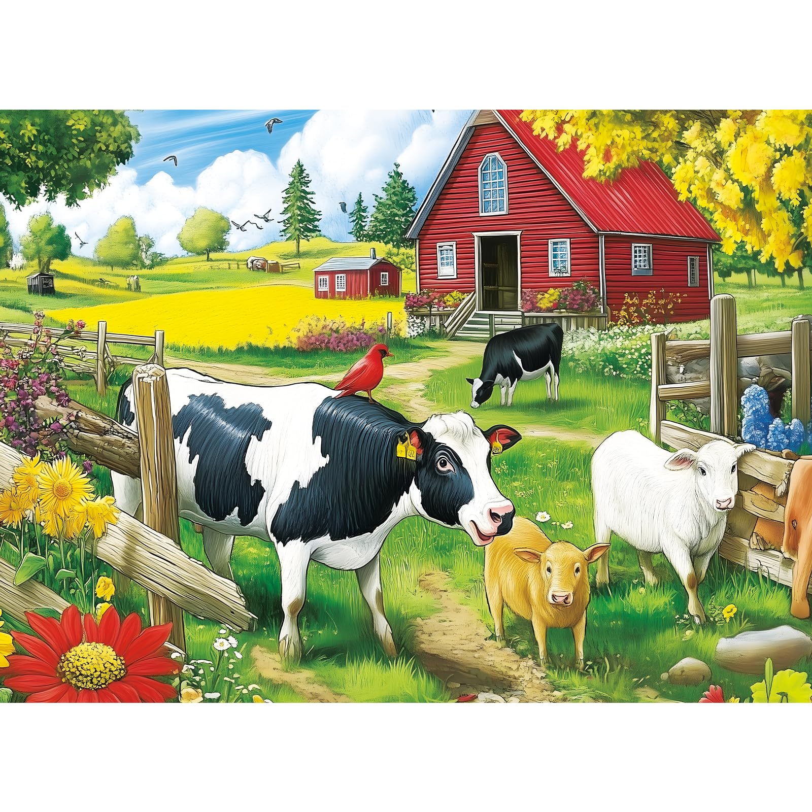300 Pieces Jigsaw Puzzles for Adults, Pasture Cows Puzzle for Adults Children Seniors, Brid Puzzle 300 Pieces, Gift for Birthday, Home Decor, Fun for