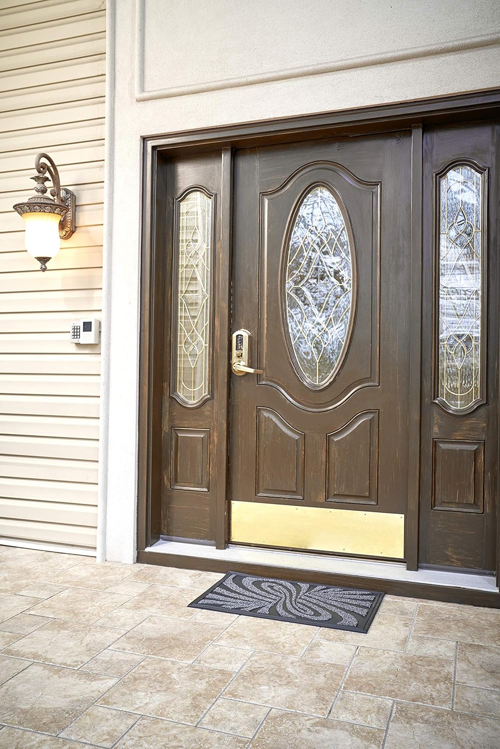 Superio Non-Slip Welcome Doormat for Entry, 18" x 30" Indoor/Outdoor Mats for Entrance, Waterproof, Easy Clean, Low-Profile Matt for Garage, Patio, High Traffic Areas, Grey, Abstract Design