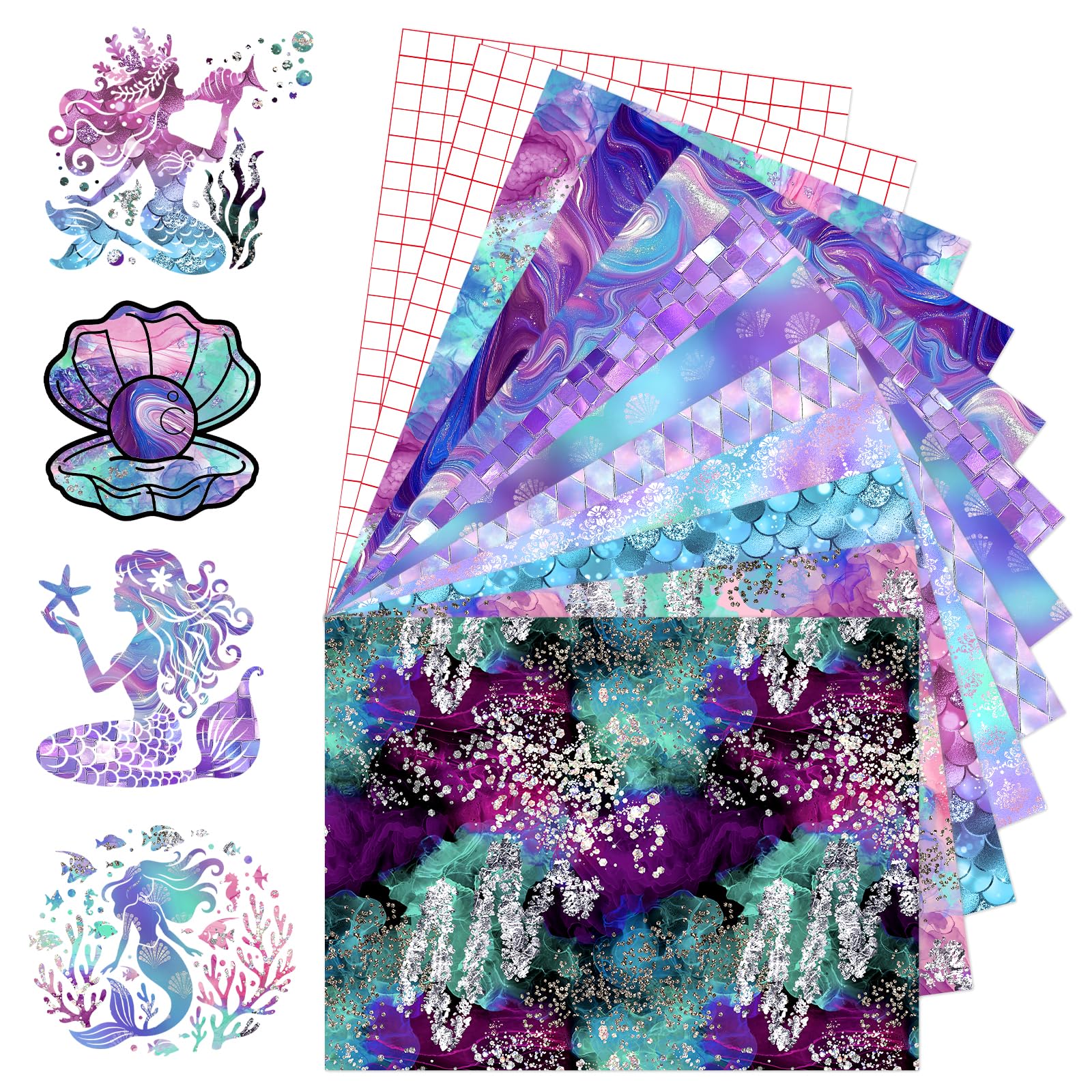 Tintnut Sea Mermaid Style Permanent Vinyl 12x10in 10pcs Self Adhesive Vinyl