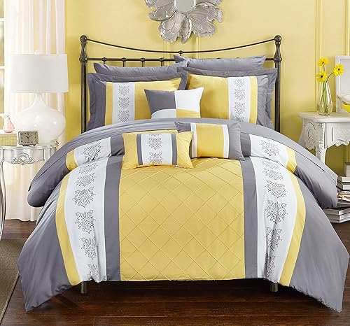 Juego de ropa de cama de 10 piezas Chic Home con edredĂłn con cierre fruncido para cama king todo en una bolsa Juego de ropa de cama de 10 piezas Chic Home con edredĂłn con cierre fruncido para cama king todo en una bolsa