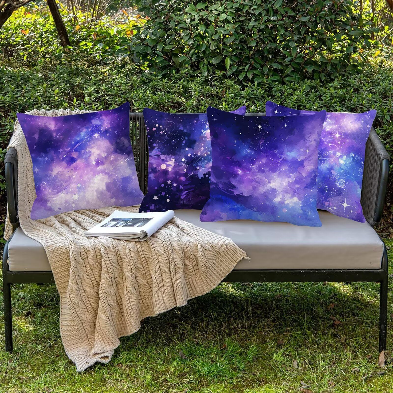 Violet Taie Oreiller 50 x 50 Lot de 4 Velours Coussin Canape Housse Coussin Le Ciel étoilé Coussins Canapé Coussins Carré Taies D'oreillers Exterieur Impermeable, pour Décoration Maison a-985