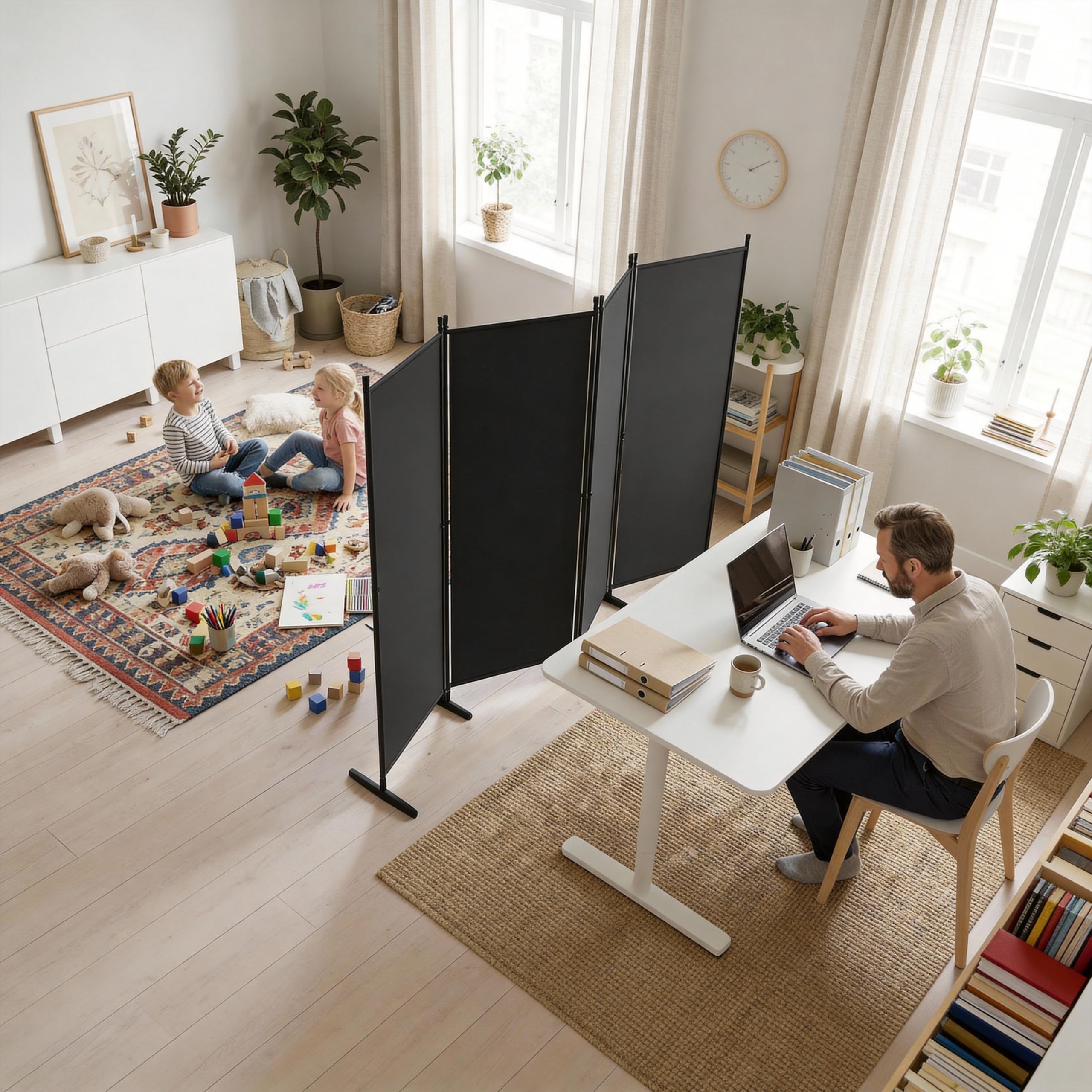 Froadp Paravent Raumteiler 3 Teilig 240x180cm Faltbarer Raumtrenner Flexible Stellwand Sichtschutz mit Erdnägeln und Seilen Freistehend Trennwand für Wohnzimmer Büros Balkon Garten, Dunkelgrau