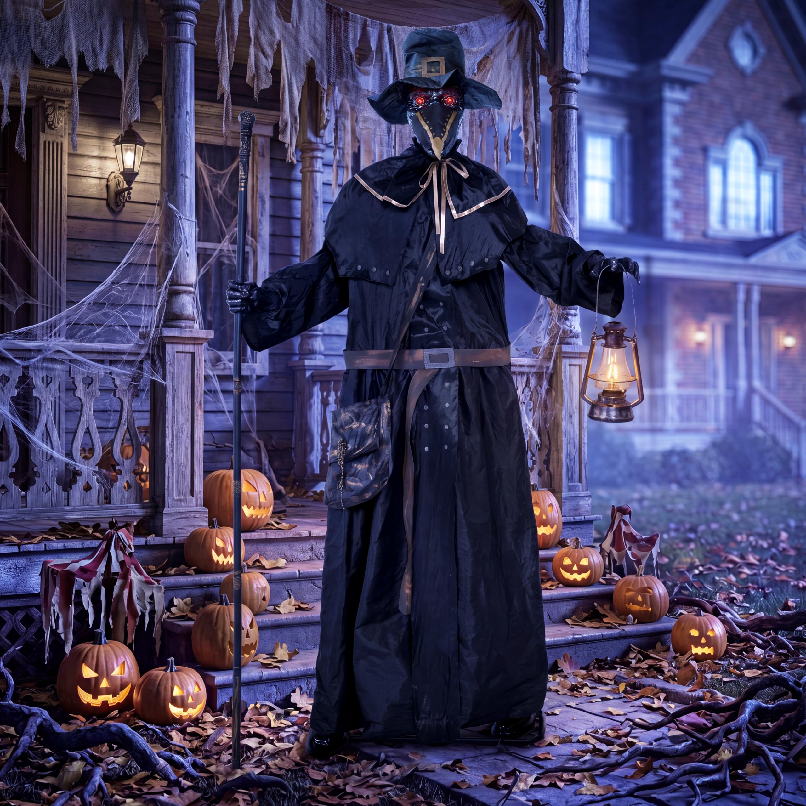 JOYIN 74.8" Halloween Decoration Outdoor Animatronic Ghost Doctor, Sound Activated Life-Size Standing Ghost with Rotating Head, LED Eyes Lantern, Scary Haunted House Props for Garden Yard Lawn