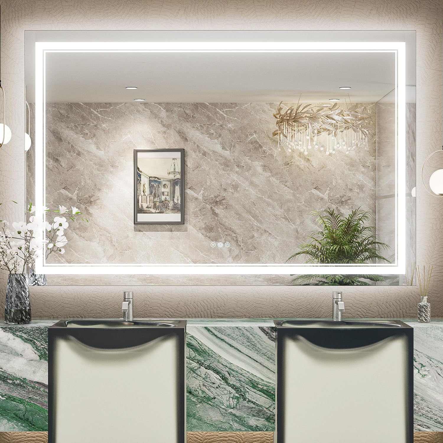 Amazon.com: TokeShimi 55x36 Bathroom LED Mirror with Lights,Anti-Fog ...