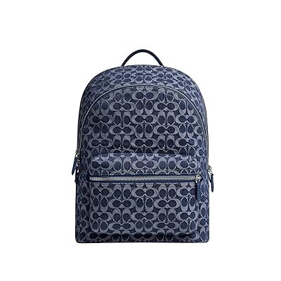 COACH Charter Backpack in Signature Denim Backpack Bags Deep Blue, Denim/Leather