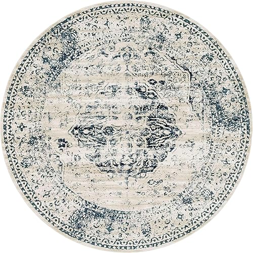 Miniatura 8 de Unique Loom Chateau Collection - Alfombra de área - Hoover (6 pies 1 pulgada, redonda, azul oscurobeige)