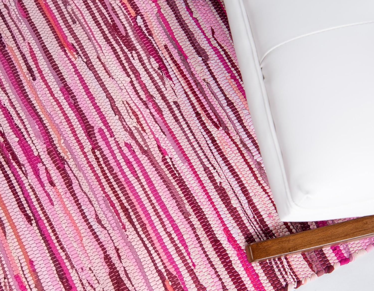 Rugs.com Chindi Cotton Collection Rug – 5' x 8' Pink Flatweave Rug Perfect for Living Rooms, Large Dining Rooms, Open Floorplans
