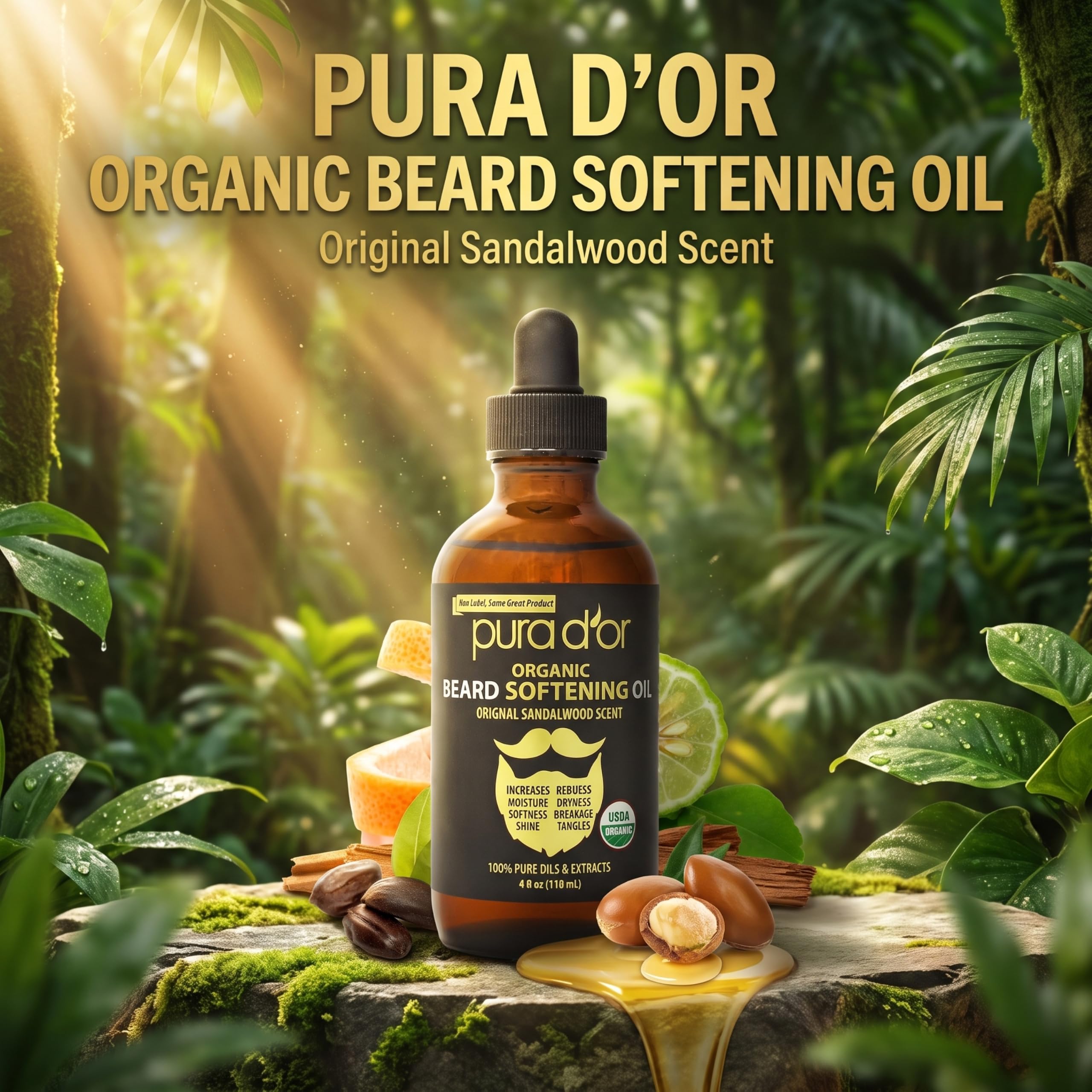 Pura D'Or (118 ml) 100% czysta i naturalna odżywka do włosów z organicznym olejkiem do brody, pomaga zwiększyć miękkość, siłę i wilgotność skóry dla mężczyzn