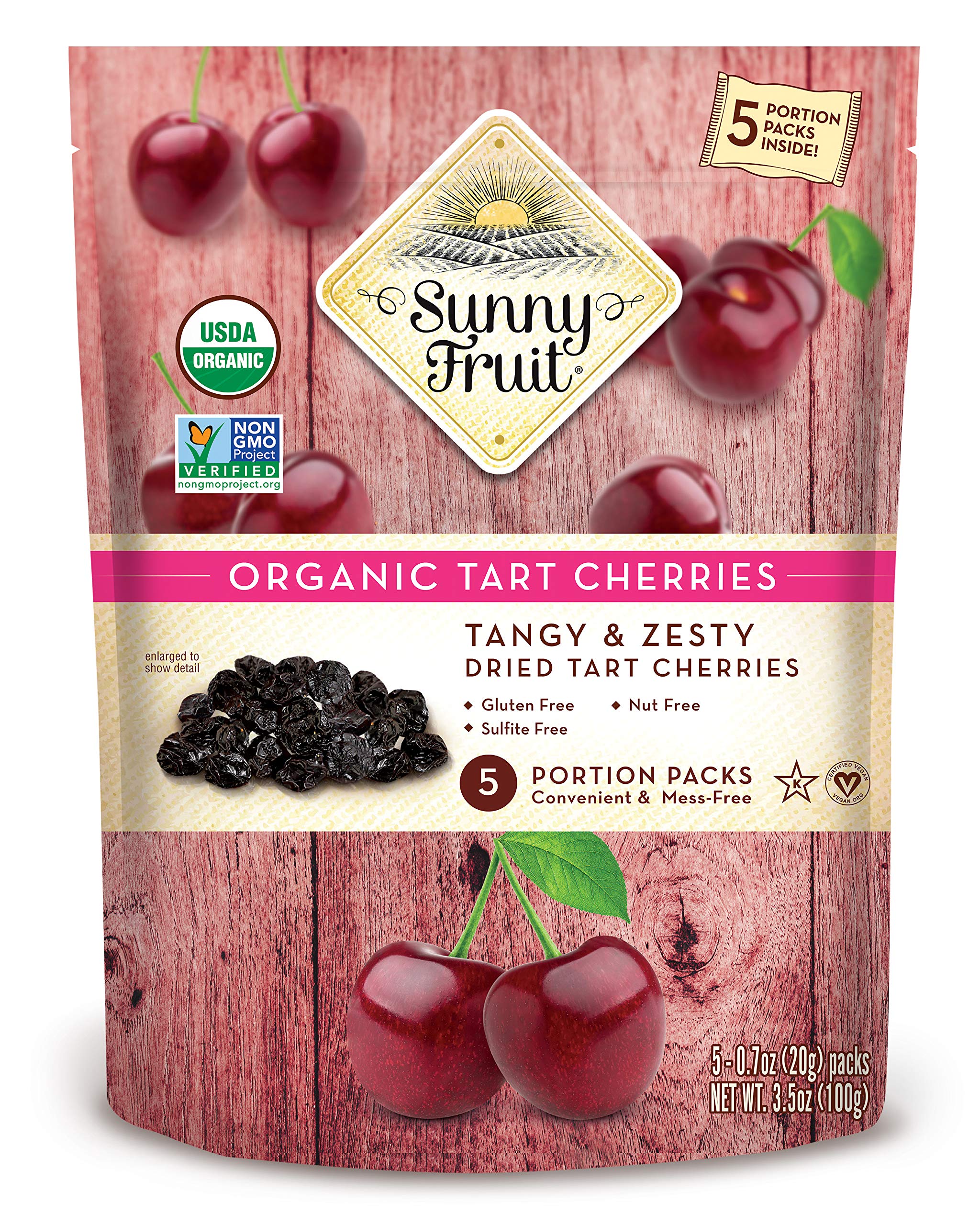 Buy ORGANIC Dried Tart Cherries Sunny Fruit (5) 0.7oz Portion Packs