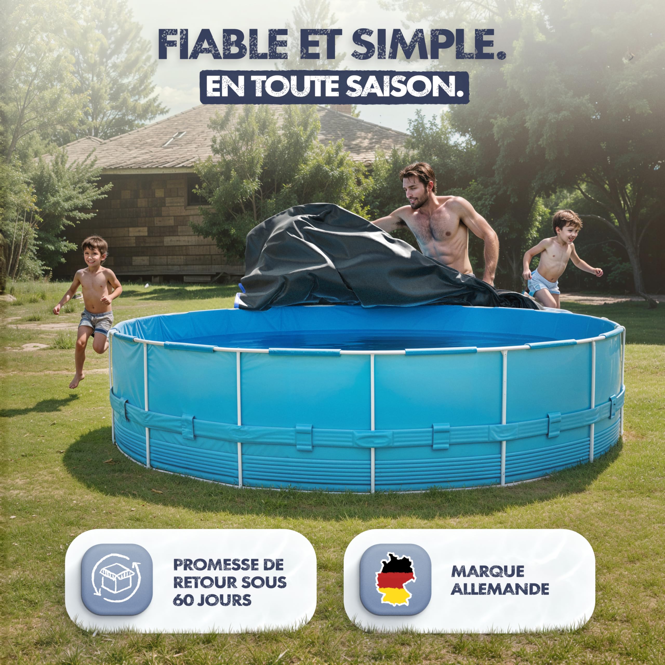 Bâche de Piscine Ronde Ø 366 cm, 200 g/m², pour Intex et Bestway | Bâche épaisse pour l'hiver, dimension Ø 420 cm, matériel de fixation inclus, couverture piscine