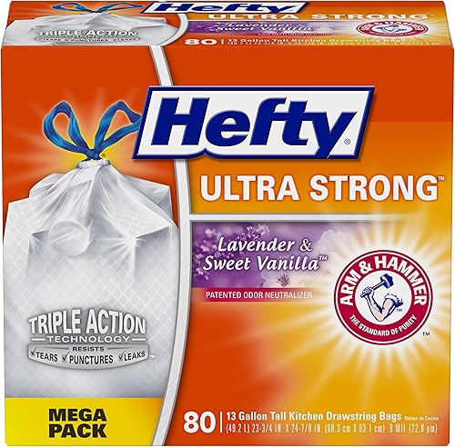 Miniatura 1 de Hefty Bolsas de basura altas ultra fuertes para cocina, lavanda y vainilla dulce, 13 galones, 80 unidades (paquete de 2)