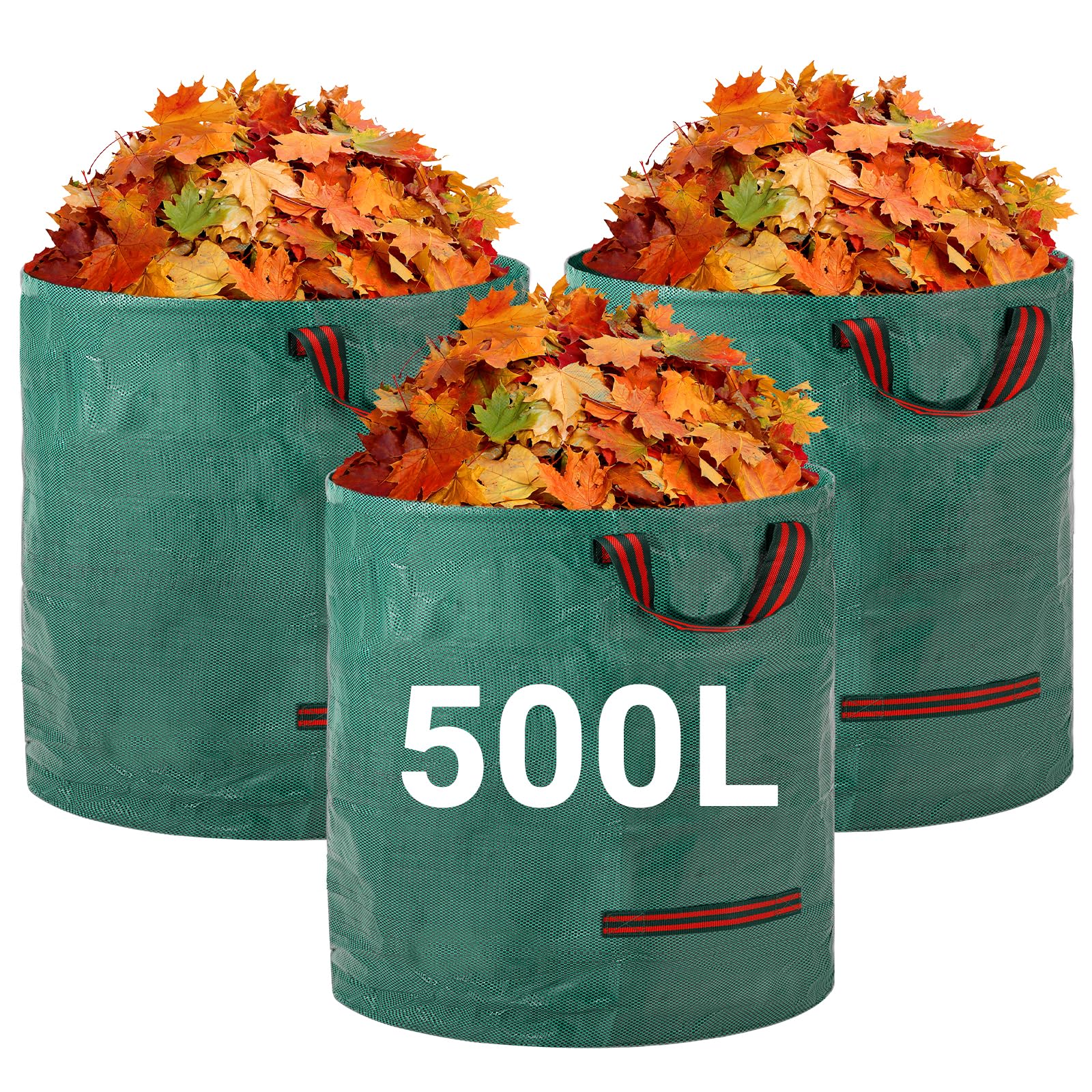 Velway Heavy-duty Garden Waste Bags 500L x 3Pack Reusable Garden Sacks