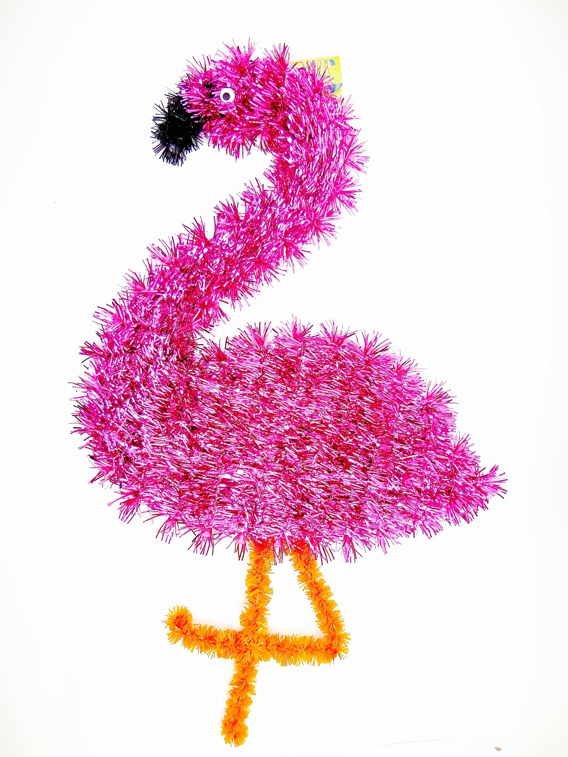 Summertime Hanging Party Decoration,Shiny Tinsel,Hanging Loop (Pink Flamingo) 17" l x 10.5" w