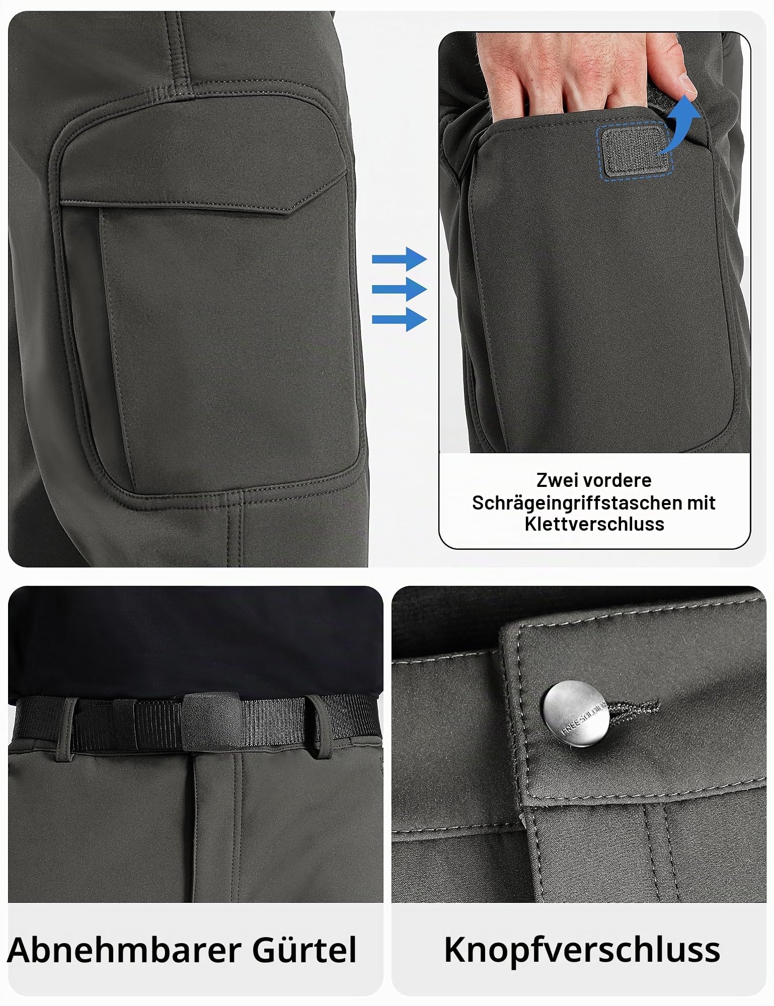 FREE SOLDIER Herren Hiking Pants Herren Winter Thermo Skihose Softshell Vlies Gefüttert Outdoor Hose Taktische Wasserdicht Langlaufhose