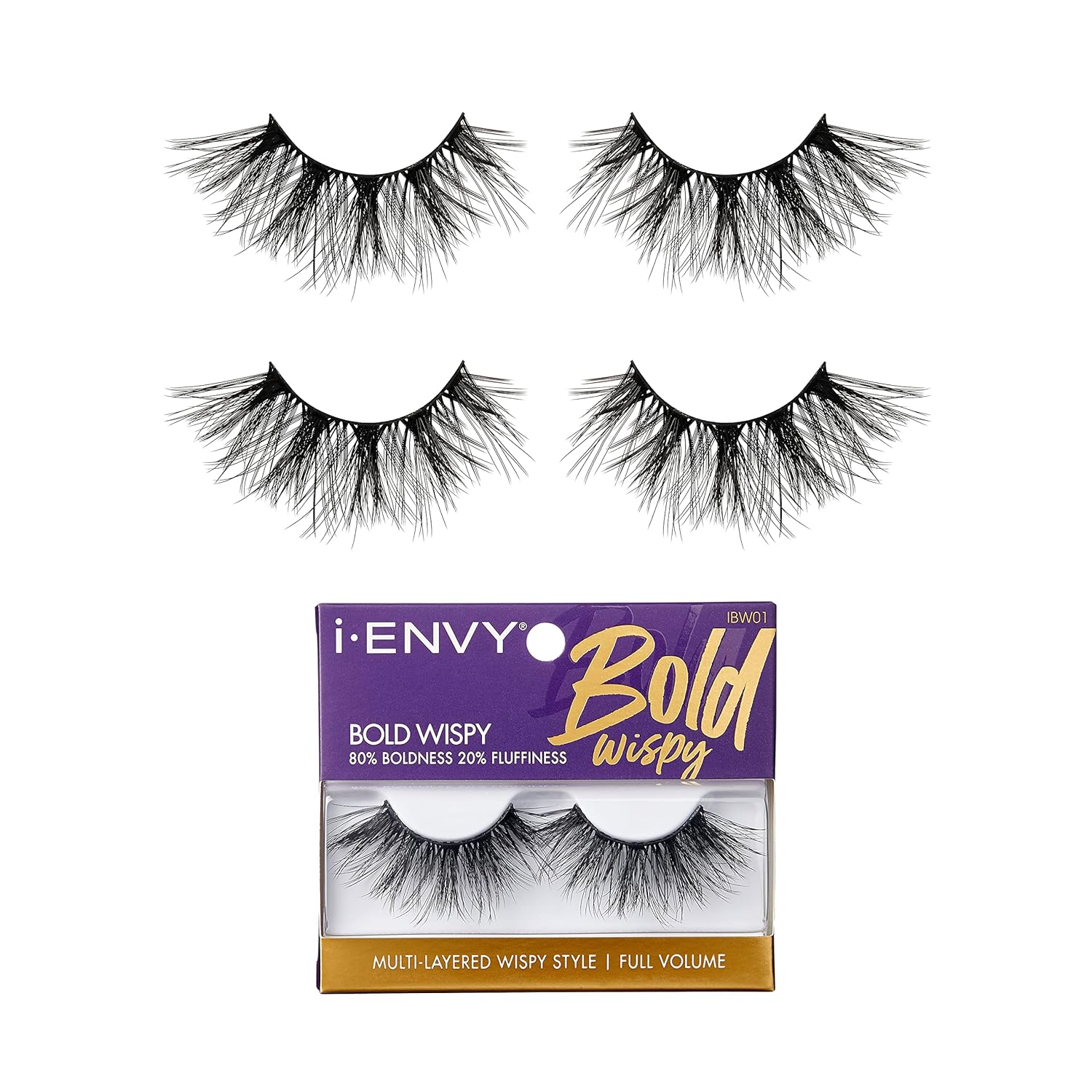 i-ENVY 2 Pairs False Eyelashes Bold and Wispy Styles Full Volume Human Hair Lashes 01
