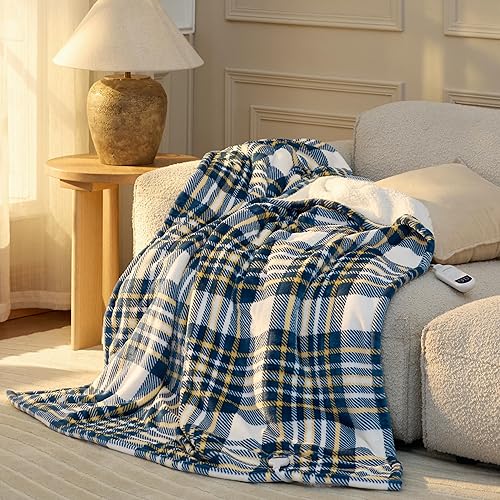 Vista 90 de Bedsure GentleSoft - Manta térmica eléctrica, suave manta eléctrica de franela acanalada, calefacción con 4 ajustes de tiempo, 6 ajustes de calor