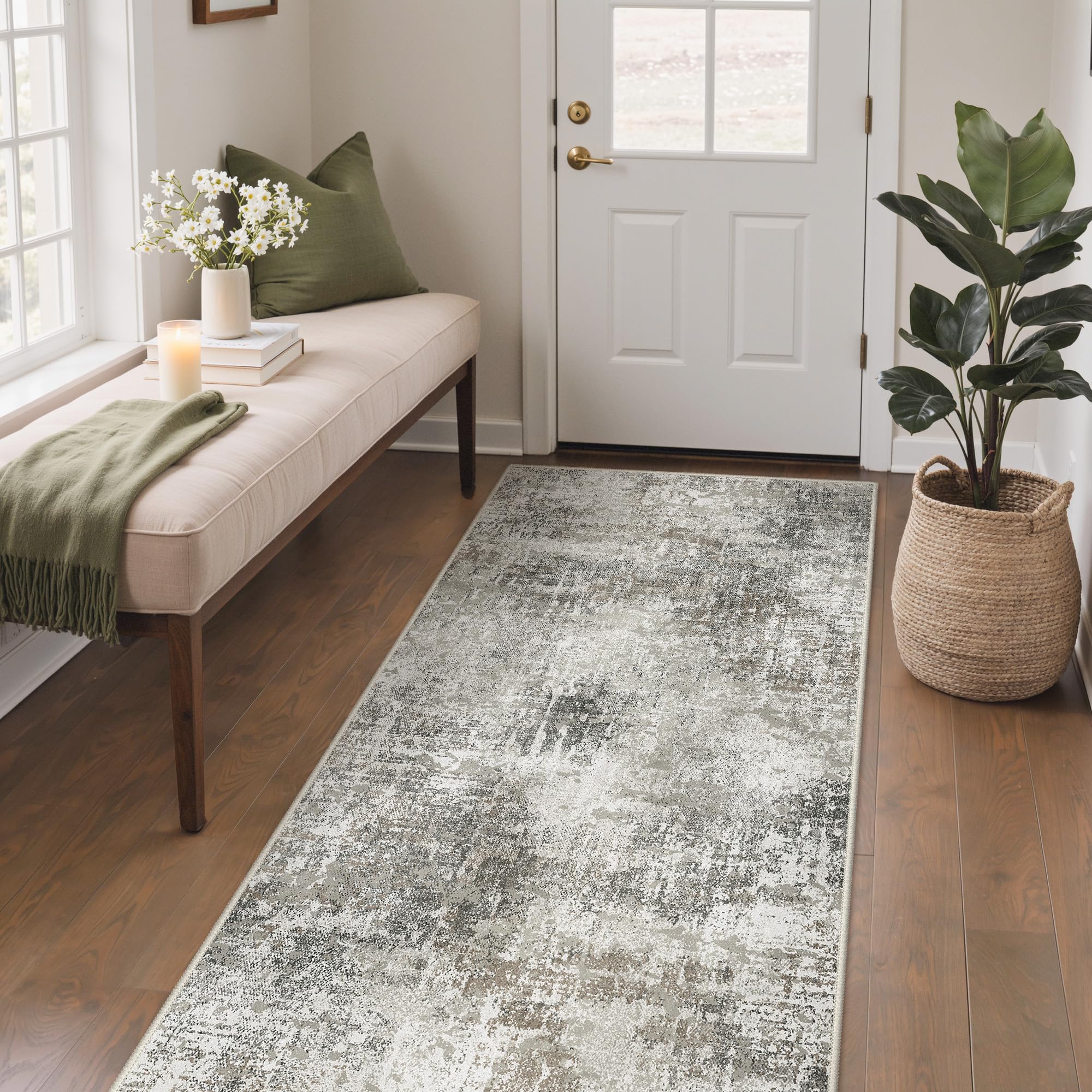 GENIMO Rug Living Room 80x150cm, Modern Abstract Area Rugs Washable, Non-Slip Floor Carpet, Low Pile, Non-Shedding, Dining Room, Bedroom, Kitchen, Indoor, Beige Light Brown
