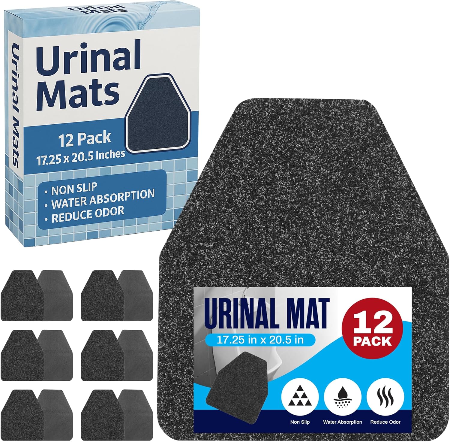 Houseables Urinal Mats, Urinal Mats for Men Bathroom, Floor Pads, Disposable Toilet Matt, for Pee, Commercial, Reusable, Urine, Splash Guard, Drip, Restroom, Mens Room, Large, Black, 17.25x20.5”, 12PK Home Plate (12 PCS) 17.25" x 20.5"