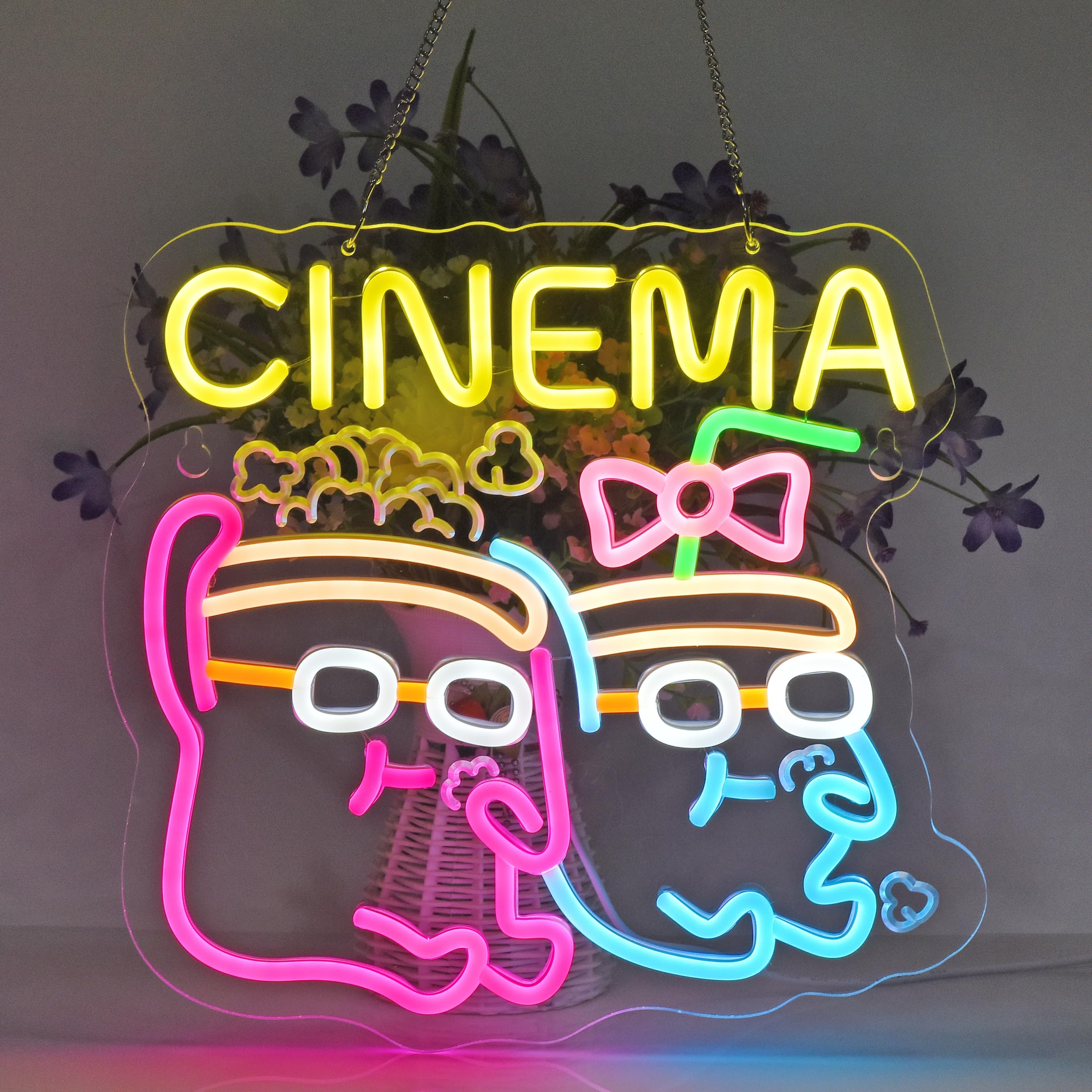 Insegna al neon, luci al neon da appendere, decorazione artistica da parete per pubblicità e home theater, cinema, cinema, cinema, alimentazione USB, ultra luminosa, dimmerabile, 33 x 32 cm
