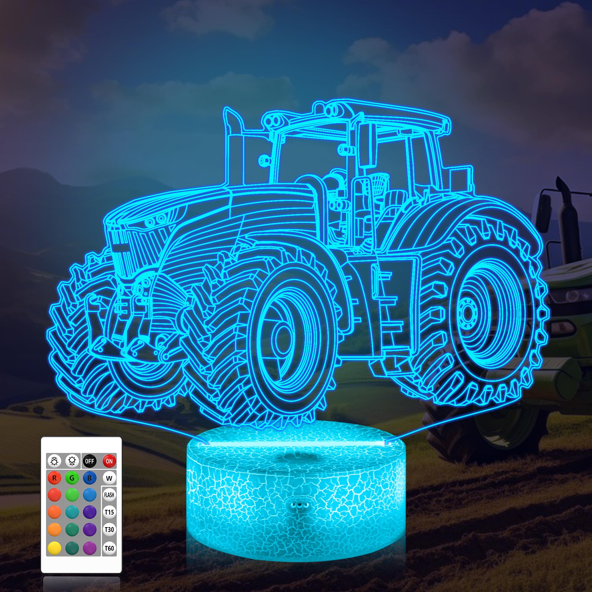Attivolife Truck 3D Illusion Night Lamp, Tractor 16 Colour Changing Dimmable Hologram Lighting, USB Charging Table, Desk, Bedroom Decoration, Creative Gift for Children Boys with Remote Control — image 1