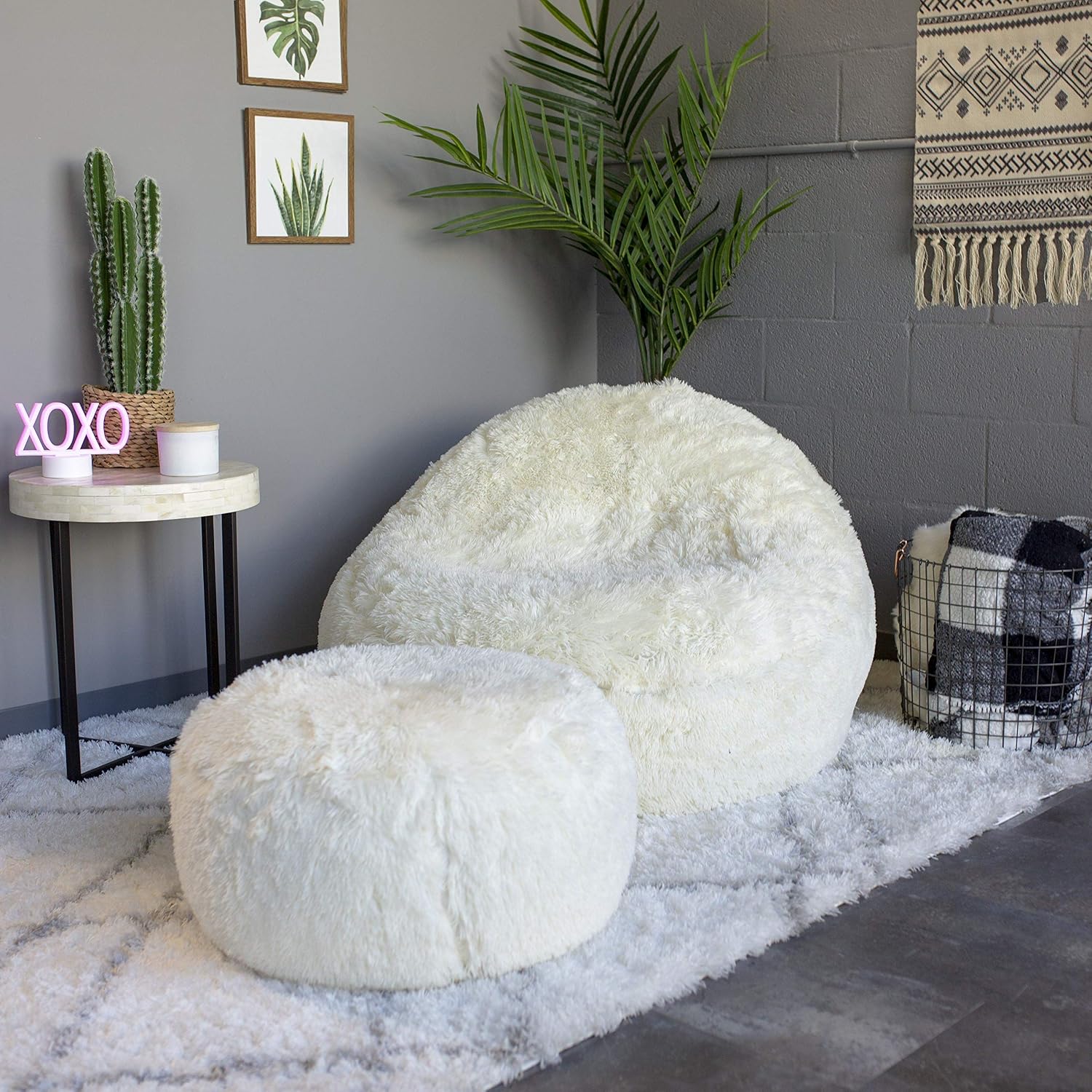 Mongolian Faux Fur Ivory White Inflatable Chair, Premium, Soft, Fluffy Fur, Contemporary Design for Bedroom, Dorm, Living Room, Gaming, Removable and Washable Fur Cover | Soft Fluffy Fur Design - Removable Washable Cover - For Bedroom, Dorm & Gaming