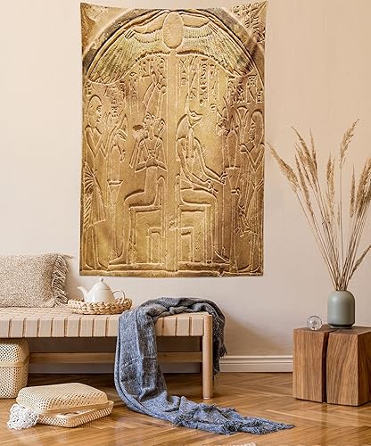 Ambesonne Tapiz de impresión egipcia, jeroglíficos egipcios en la pared, superficie de piedra de escritura de imágenes, para colgar en la pared para