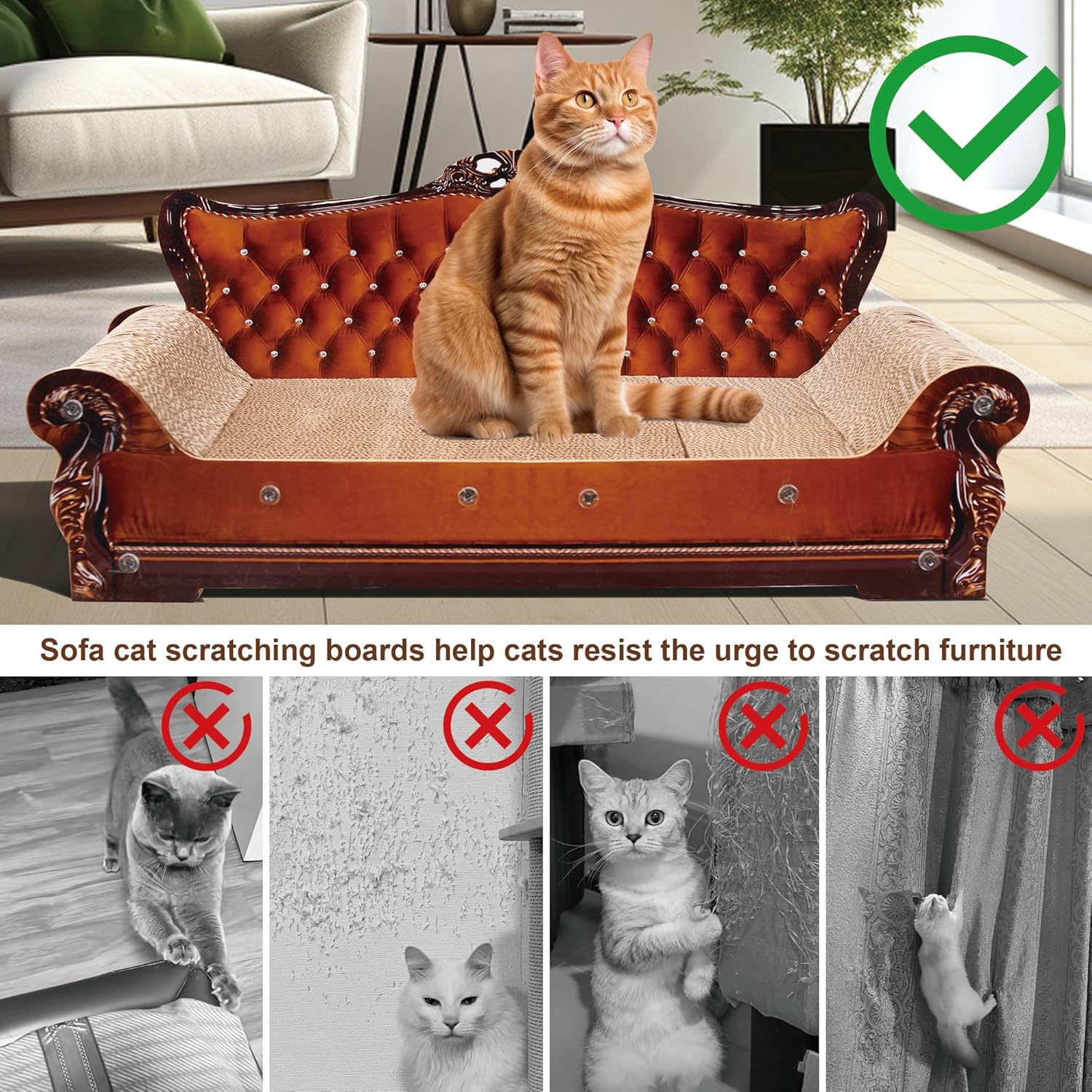 Sofa-Shaped Cat Scratching Couch & Lounge Bed - Thick Cardboard Cat Scratcher Pad (27.6" L x 12.4" W x 11.8" H)