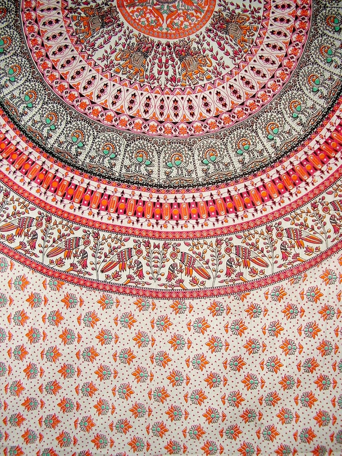 Indian Print Mandala Rectangle Cotton Tablecloth 96" x 64" Red