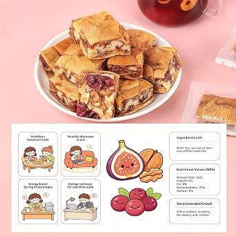 Cranberry Fig Walnut Energy Bar 158g, Premium Natural Fruit Nut Bar, Only 3 Simple Ingredients, All Natural Snack Bar with Dried Cranberry Fig & Walnut,No Additives No Preservatives, (About 7-8 packs).