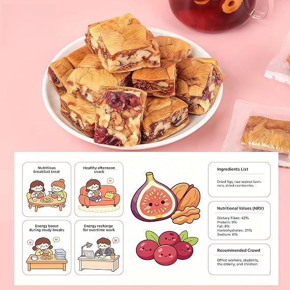 Cranberry Fig Walnut Energy Bar 158g, Premium Natural Fruit Nut Bar, Only 3 Simple Ingredients, All Natural Snack Bar with Dried Cranberry Fig & Walnut,No Additives No Preservatives, (About 7-8 packs).