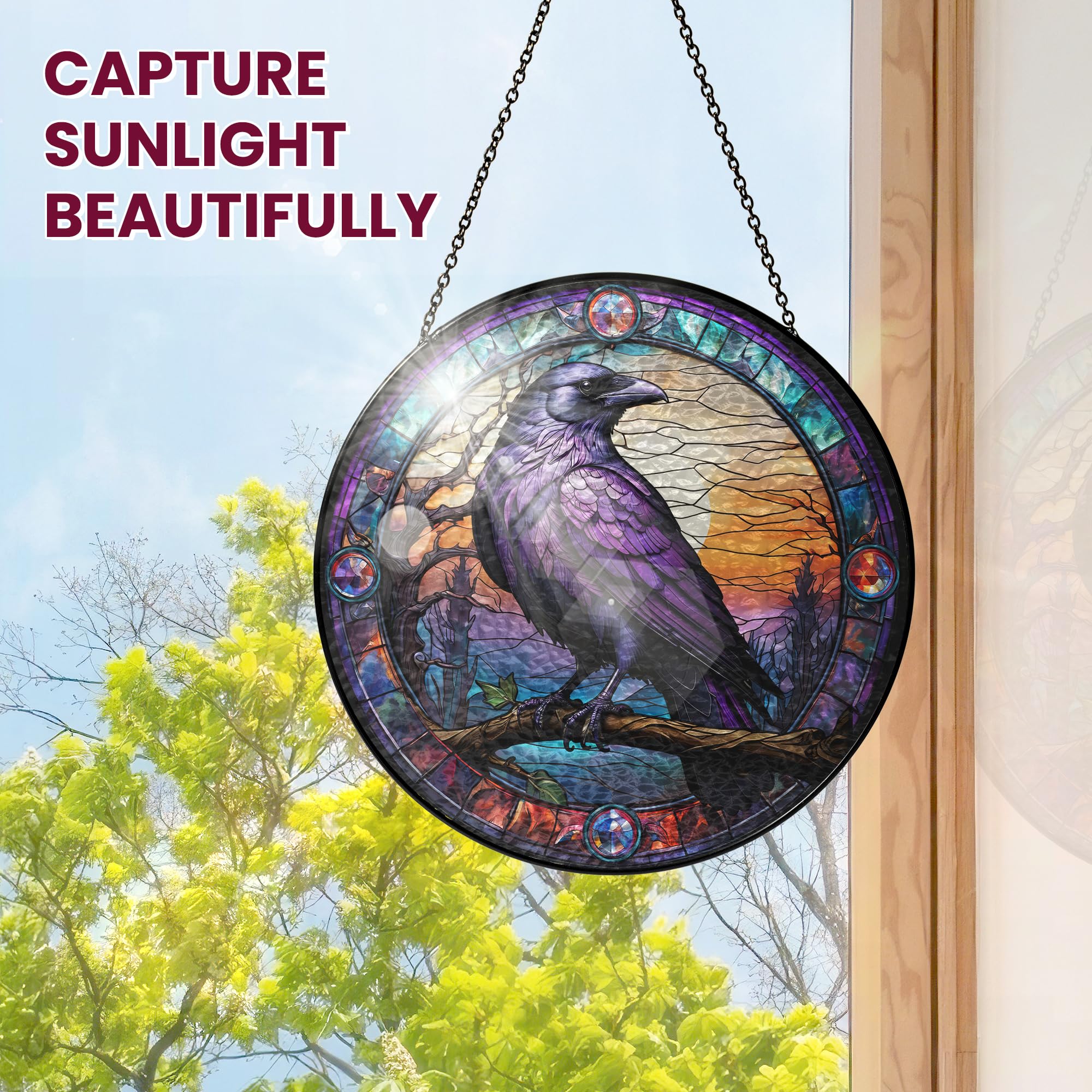FLAGWIX Raven Home Garden Decor – Acchiappasole in vero vetro colorato da appendere, 25,4 cm, regalo per donne