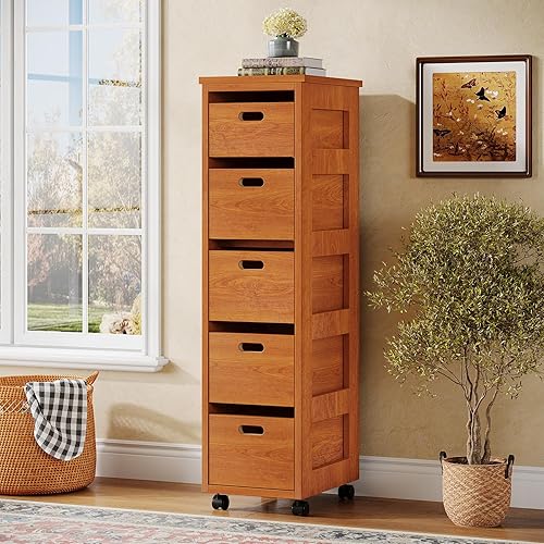 Tribesigns Gabinete de almacenamiento delgado de 5 cajones, organizador de cajones de almacenamiento estrechos de 47.2 pulgadas de alto para