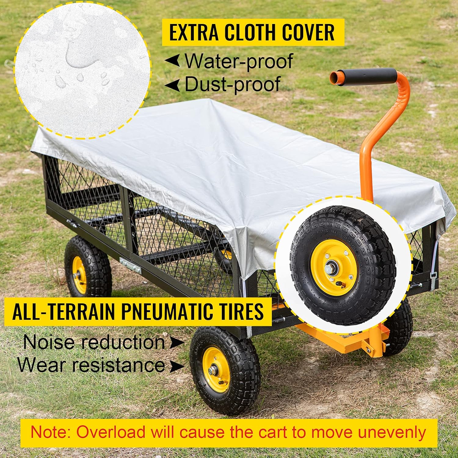 BestEquip Steel Garden Cart, 1000lbs Capacity Garden Cart, 51'' L x 24'' W x 11'' H Steel Utility Wagon, Outdoor Lawn Wagon w/ Removable Sides, 10'' Pneumatic Tires, Adjustable Handle, Black : Patio, Lawn & Garden