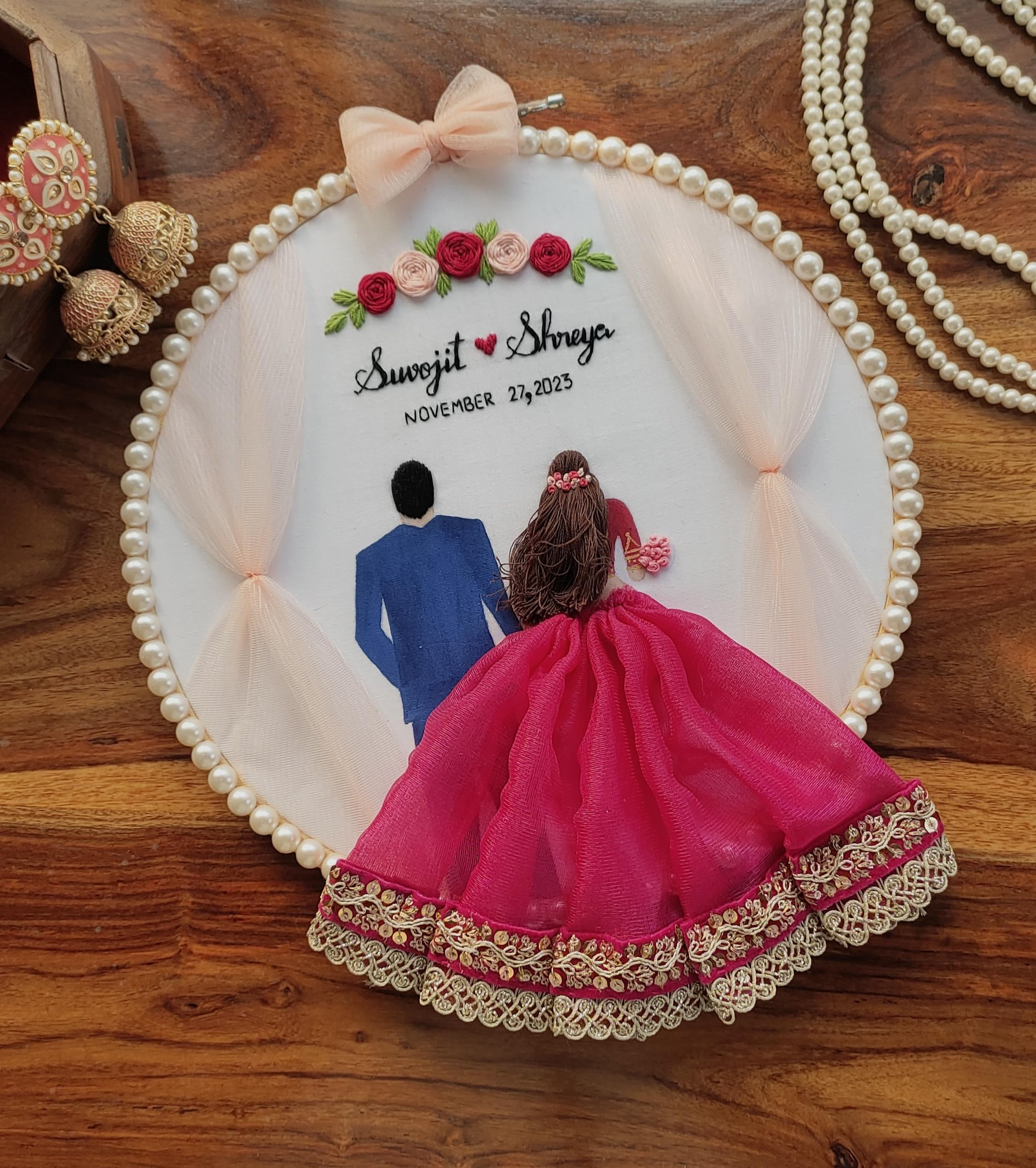 Lazy Crafts Customized Marathi Wedding Embroidery Hoop | Unique Anniversary Gift, Engagement Gift for Fiance, Wedding Gift for Bride | Maharashtrian Wedding Hoop (10 Inch)-image-46