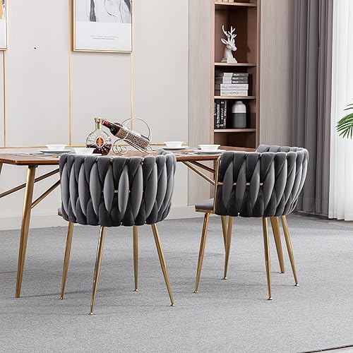 Miniatura 7 de Juego de 2 sillas de comedor de terciopelo, sillas tapizadas tejidas para sala de estar, sillas modernas de cocina y comedor, sillas decorativas de
