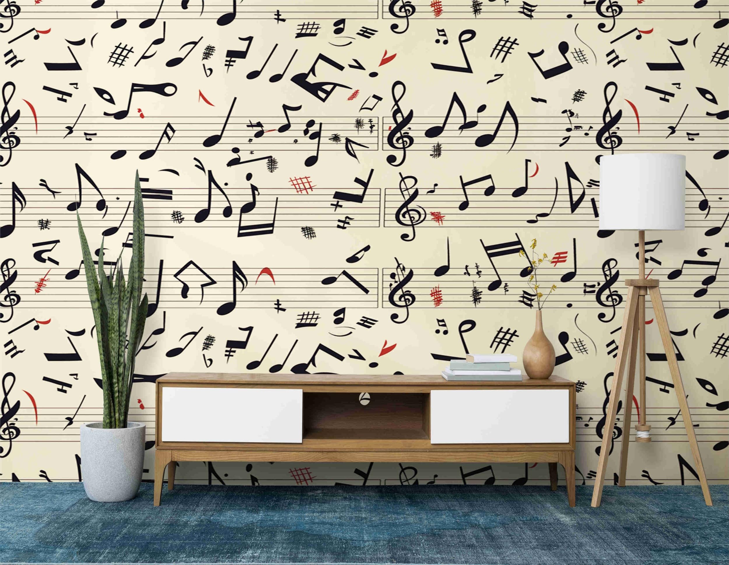 Papel pintado de notas musicales sencillas, papel pintado fotográfico con partitura musical, mural de pared para niños, dormitorio, decoración de póster para el hogar, 118 pulgadas de ancho x 82